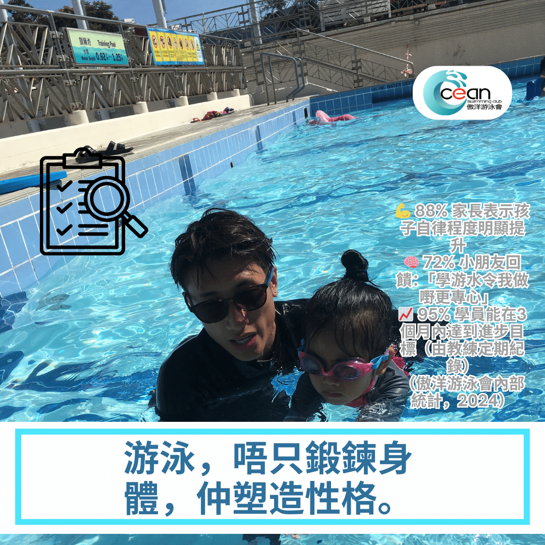 小朋友在游泳訓練中獨立完成練習，逐步建立堅持、自律與解難能力，游泳成為全人發展的關鍵課外活動。